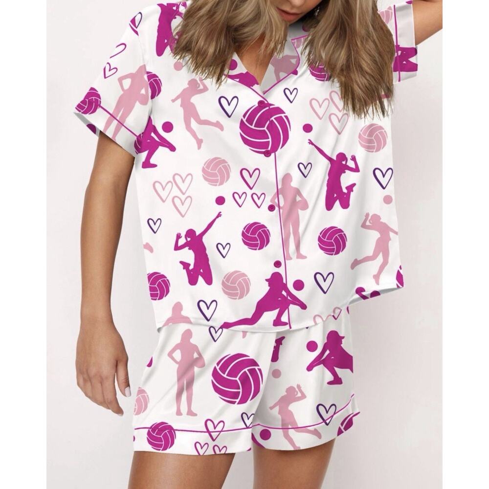 Sheshow Volleyball Satin Pajama Set For Women- Size 2x